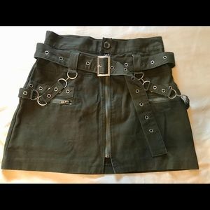 Olive Green Chain Skirt High Waist Mini